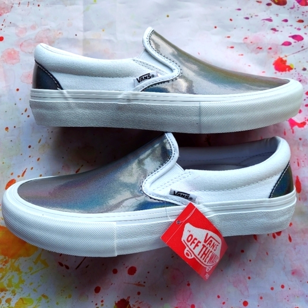 Silver Metallic Rainbow Slip on Vans - Picture 6 of 6